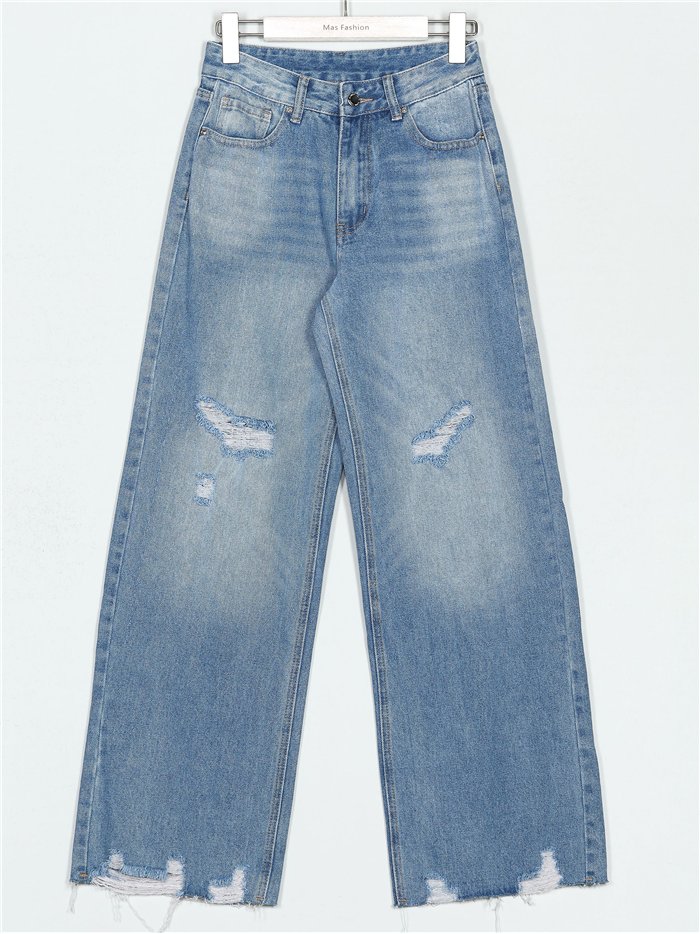 Jeans rectos rotos azul (S-XXL)