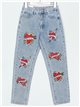 Jeans bordados corazones azul (S-M-L-XL)