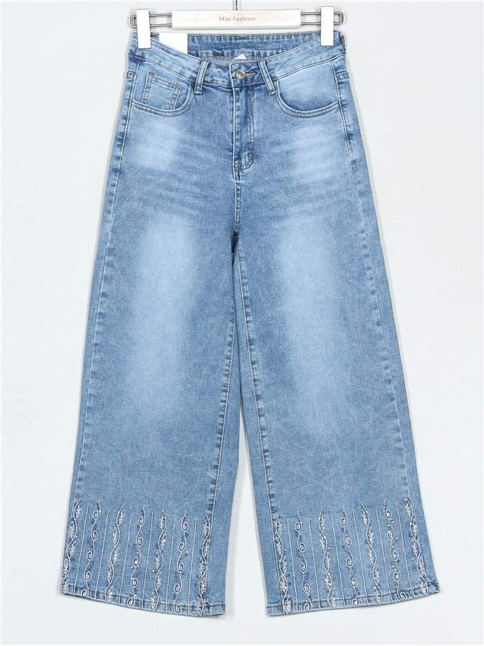 Jeans rectos bordado azul (S-XXL)