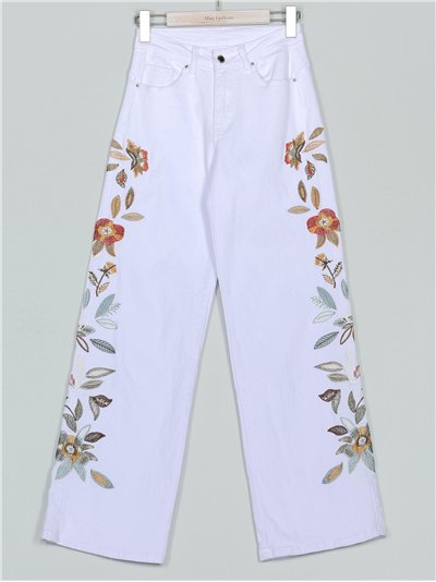 Jeans rectos floral blanco (S-XXL)