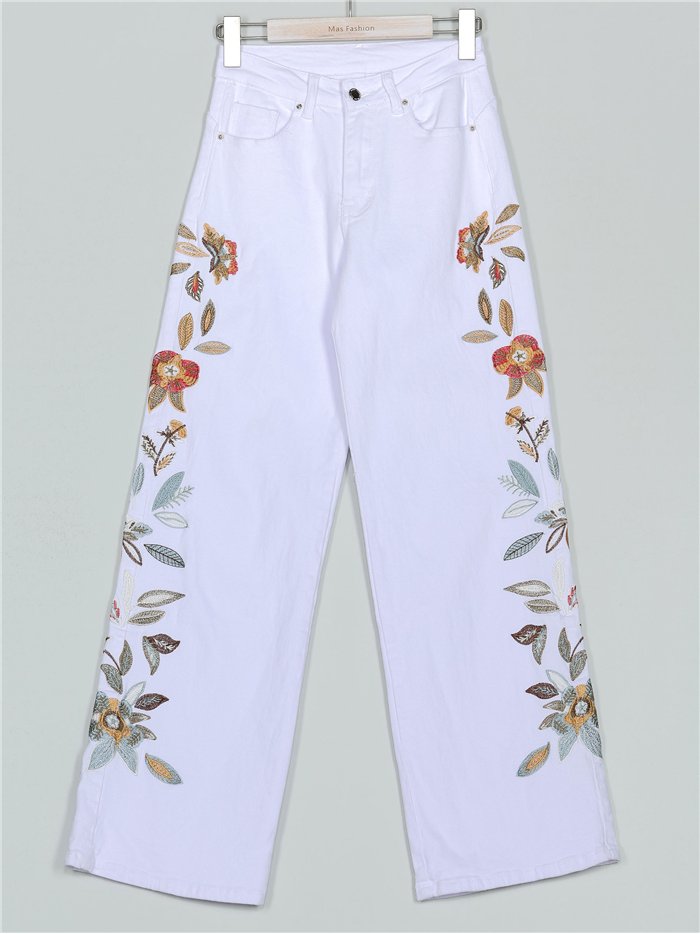 Jeans rectos floral blanco (S-XXL)