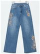 Jeans rectos floral strass azul (36-46)