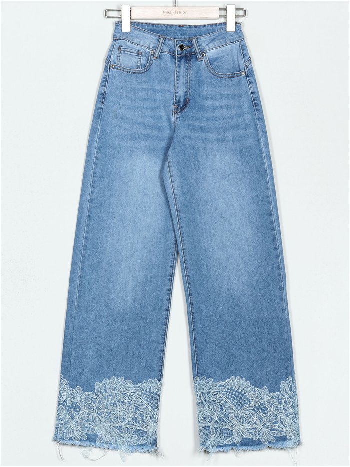 Jeans rectos encaje azul (XS-XL)