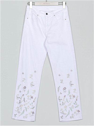 Jeans flores strass blanco (36-46)