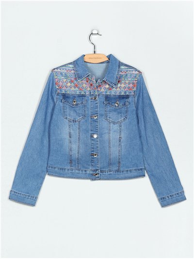 Cazadora denim bordada strass azul (S-XXL)