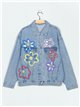 Oversized denim jacket with flowers blue (S-M-L)