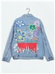 Oversized denim jacket with flowers blue (S-M-L)