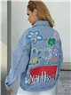 Oversized denim jacket with flowers blue (S-M-L)