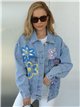 Oversized denim jacket with flowers blue (S-M-L)