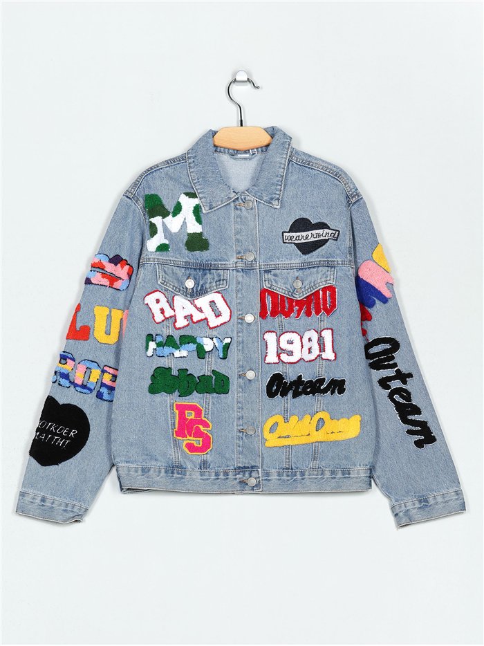 Oversized slogan denim jacket blue (S-M-L)