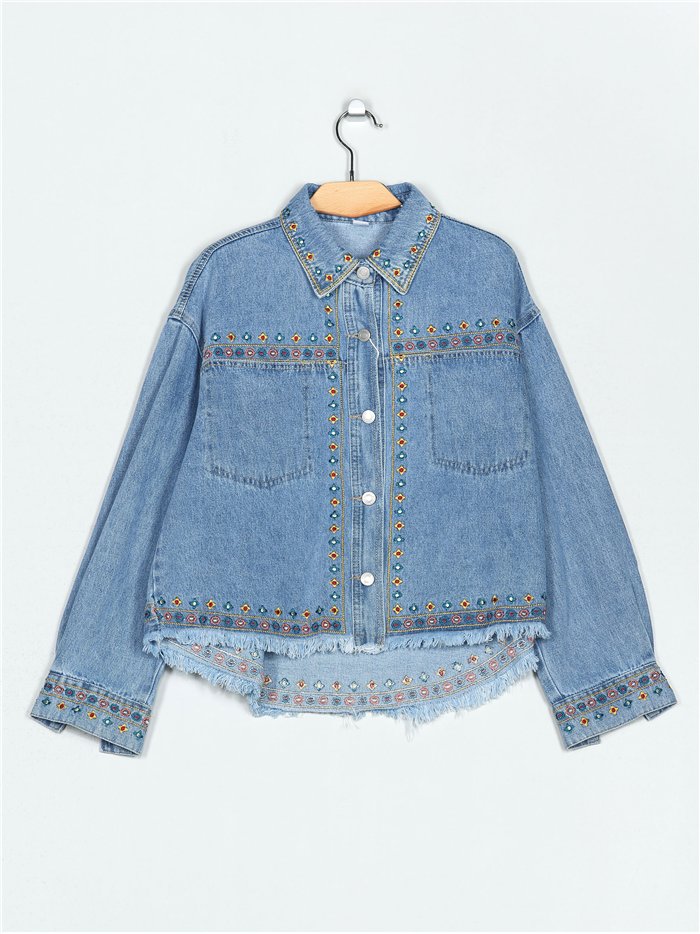 Embroidered denim overshirt blue (S-M-L)