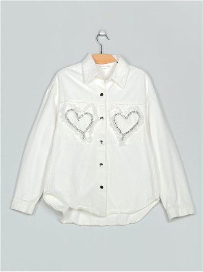 Sobrecamisa denim corazones blanco (S-M-L)