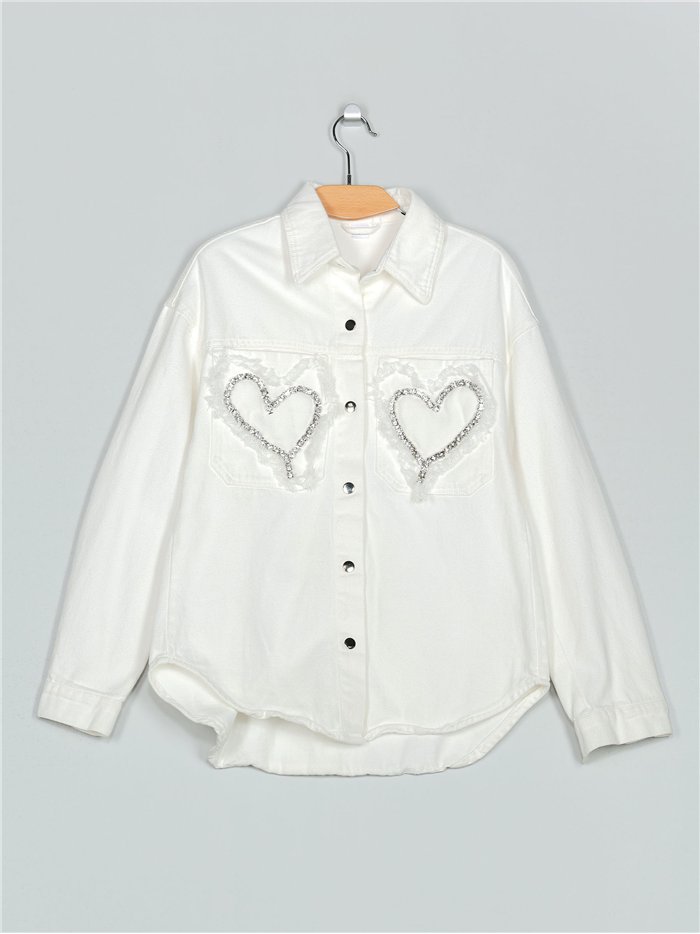 Sobrecamisa denim corazones blanco (S-M-L)