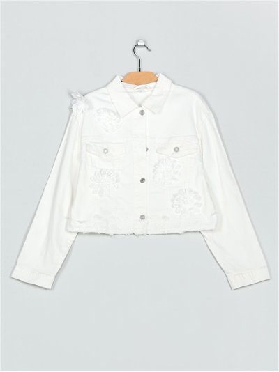 Cazadora denim flores guipur blanco (S-M-L)