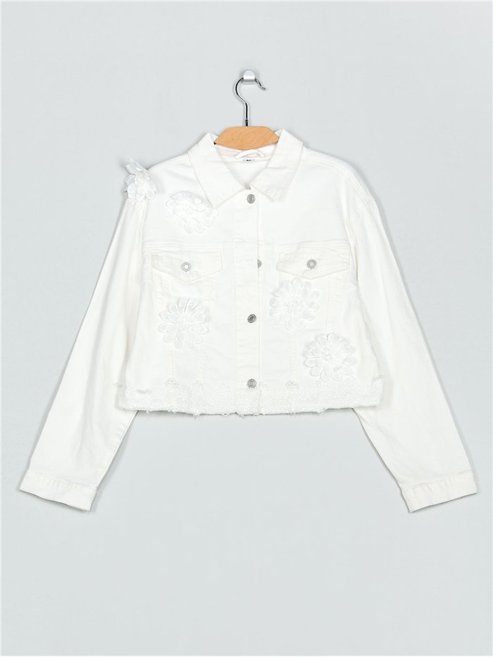 Cazadora denim flores guipur blanco (S-M-L)