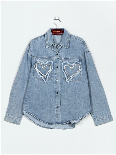 Sobrecamisa denim corazones azul (S-M-L)