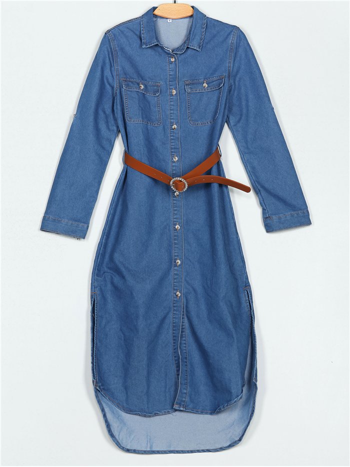 Vestido largo denim cinturón azul (S-XXL)