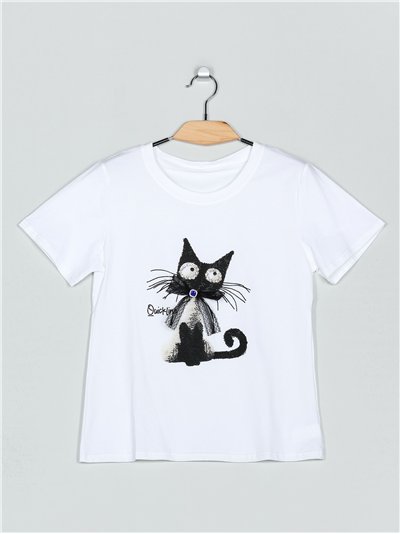 Camiseta gato strass (S/M-L/XL)