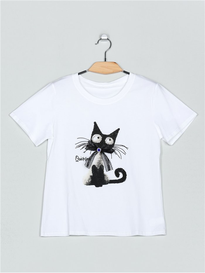 Camiseta gato strass (S/M-L/XL)