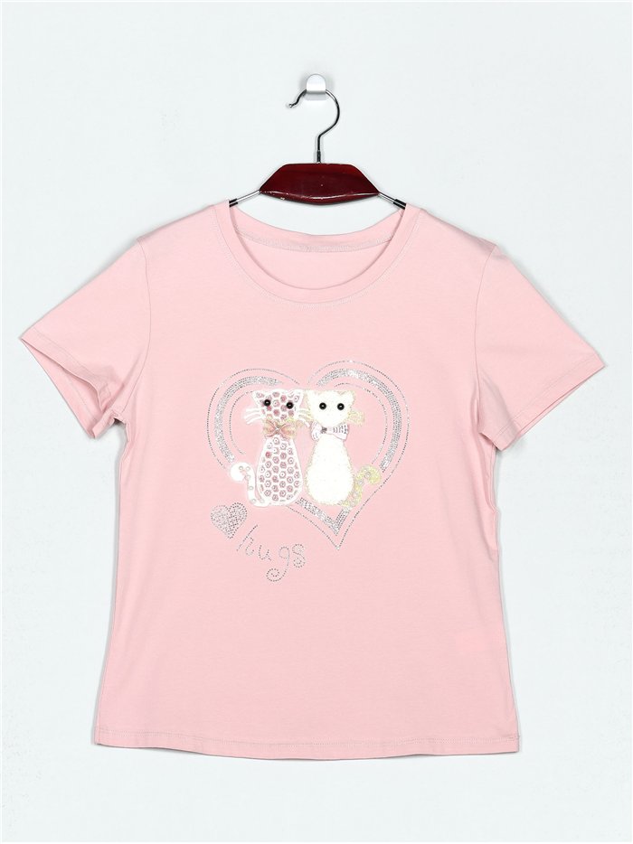 Camiseta gatos strass (S/M-L/XL)