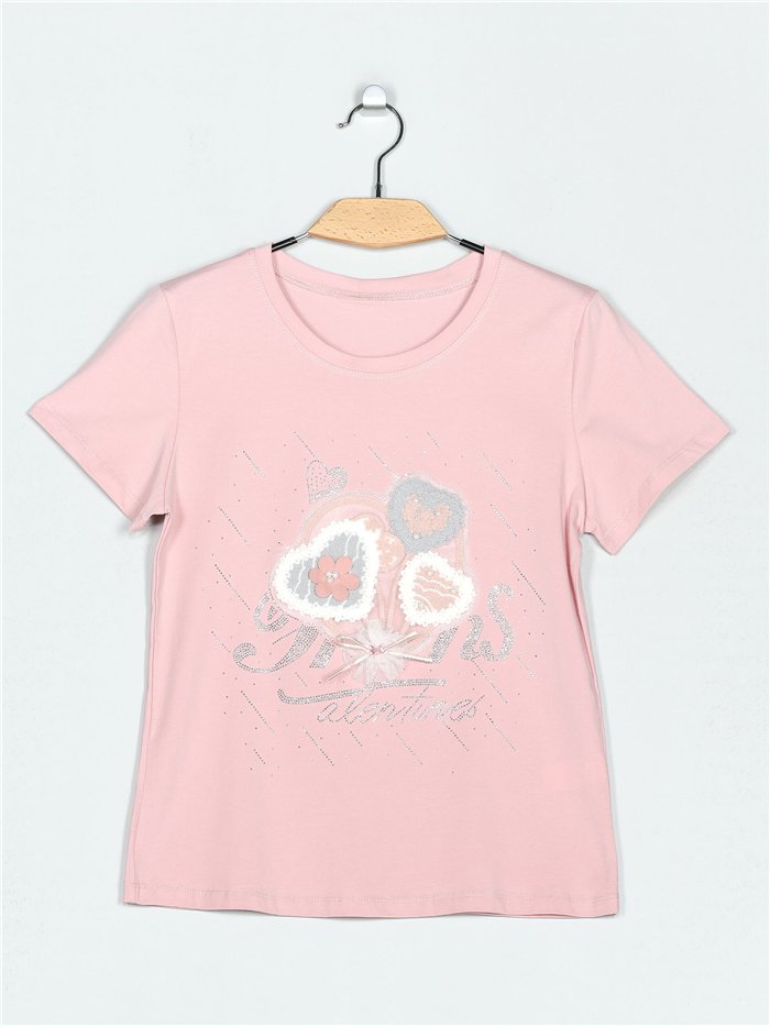 Camiseta corazones strass (S/M-L/XL)