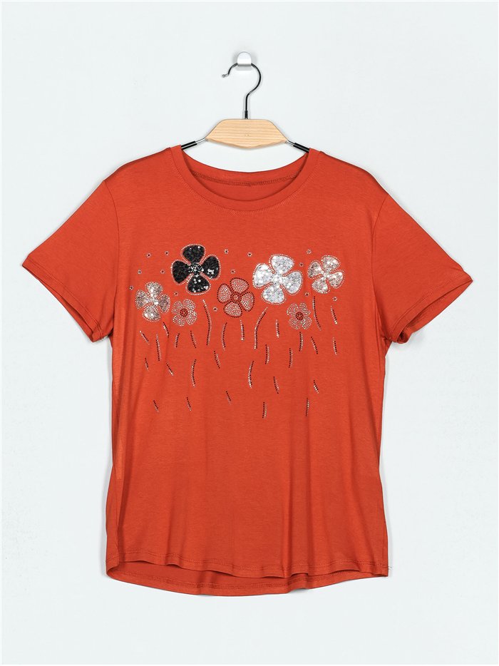 Camiseta fluida flores strass (M/L-XL/XXL)