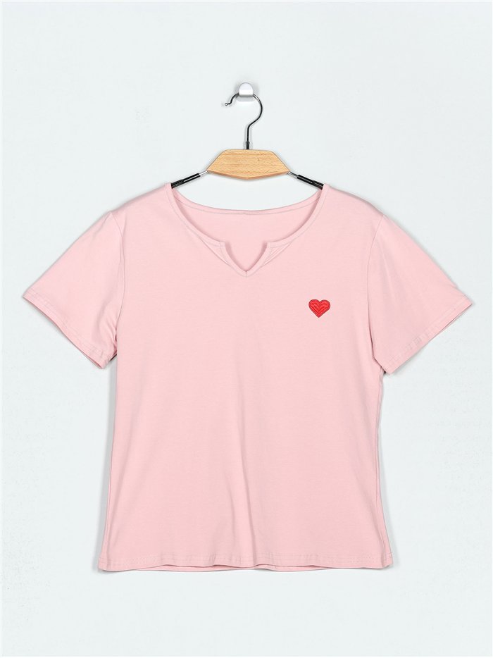 Camiseta corazón bordado (S/M-L/XL)