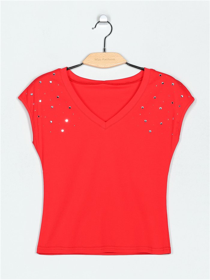 Camiseta strass cuello pico (S/M-L/XL)