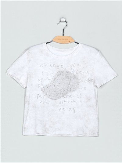 Camiseta texto strass (S/M-L/XL)