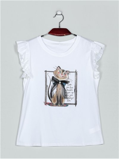 Camiseta gato strass (S/M-L/XL)