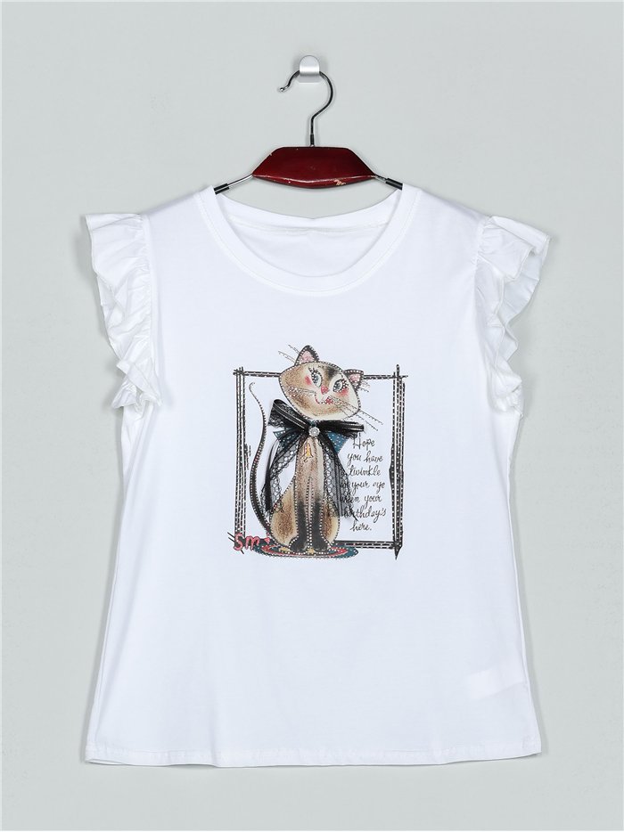 Camiseta gato strass (S/M-L/XL)