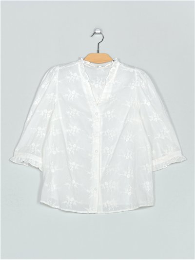 Camisa bordada flores blanco (M-L-XL-XXL)