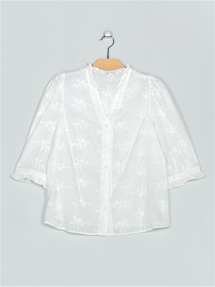 Camisa bordada flores blanco (M-L-XL-XXL)