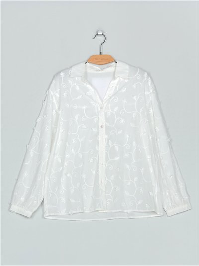 Camisa bordada flores blanco (M-L-XL-XXL)