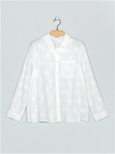 Camisa bordada flores blanco (M-L-XL-XXL)