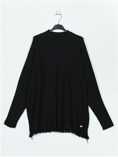 Frayed edge maxi sweater negro