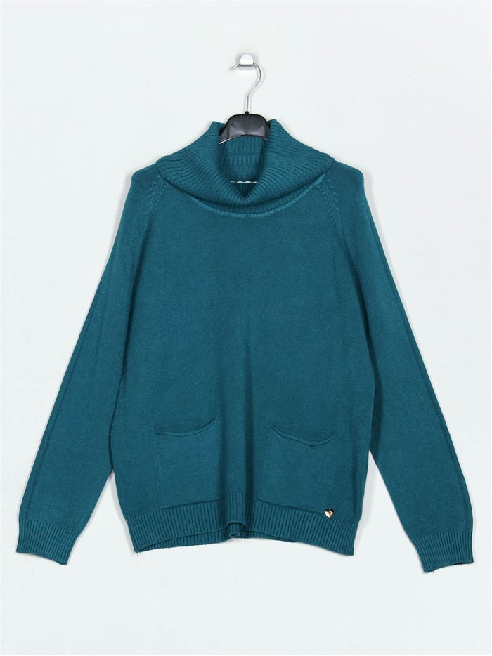 Roll neck sweater teal