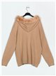 Oversized sweater with pompom camel