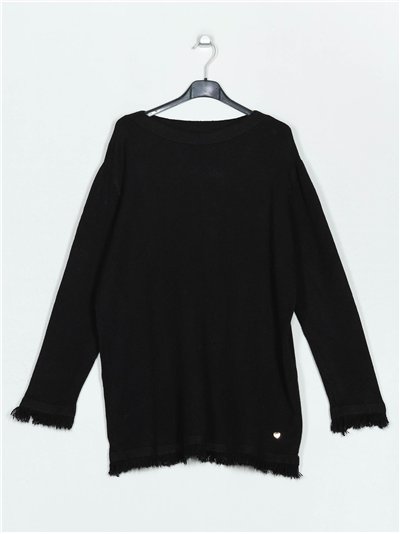 Frayed edge knitted sweater negro