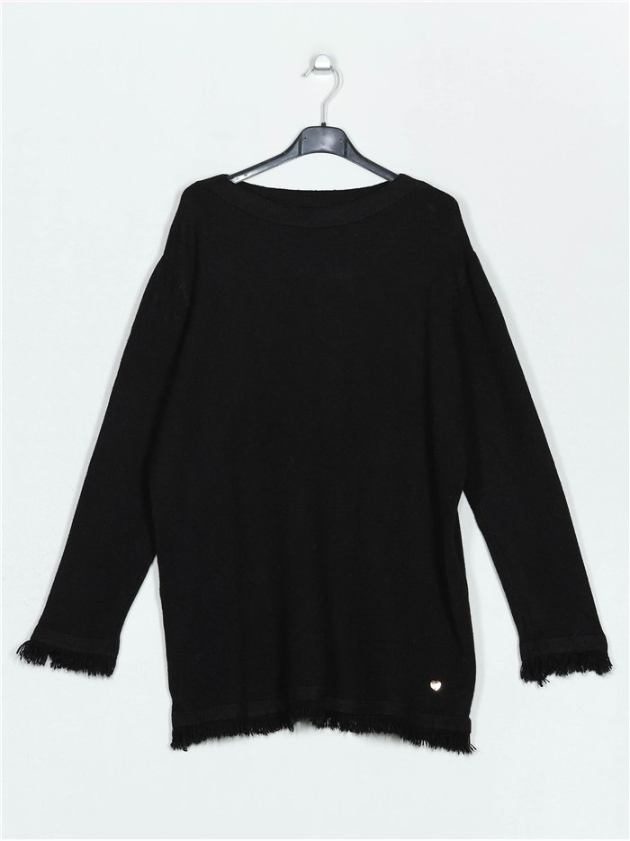 Frayed edge knitted sweater negro