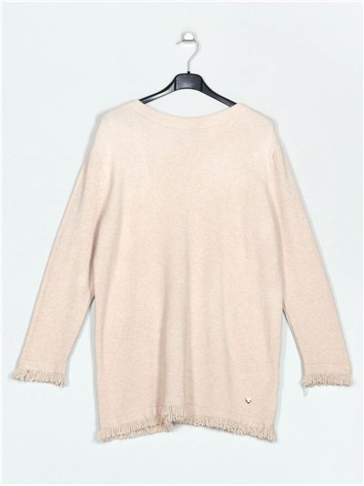 Frayed edge knitted sweater apricot