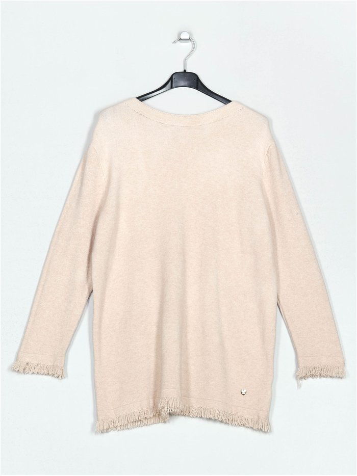 Frayed edge knitted sweater apricot