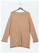 Frayed edge knitted sweater camel