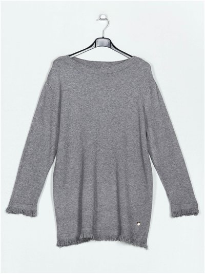 Frayed edge knitted sweater gris