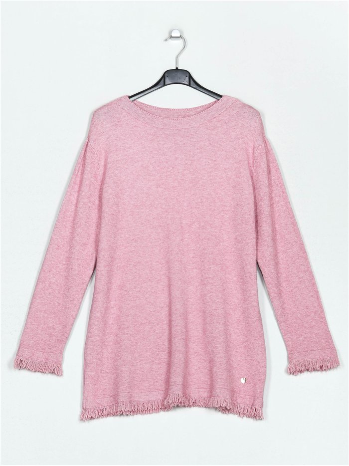 Frayed edge knitted sweater rosa