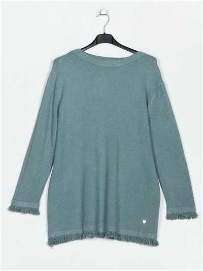 Frayed edge knitted sweater verde-agua