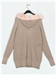 Ribbed sweater with pompom khaki