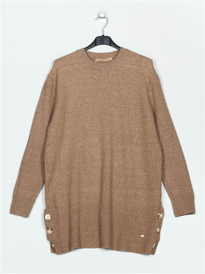 Oversized sweater with buttons marron-claro