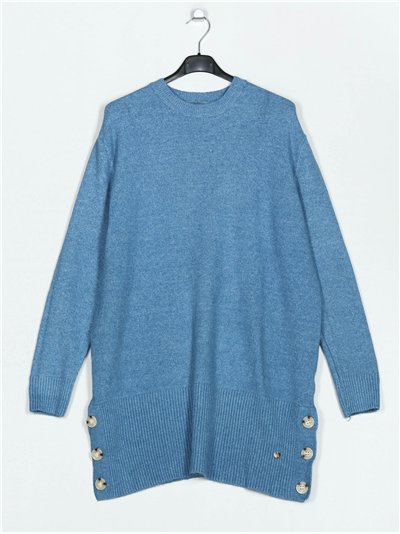 Oversized sweater with buttons azul-lago