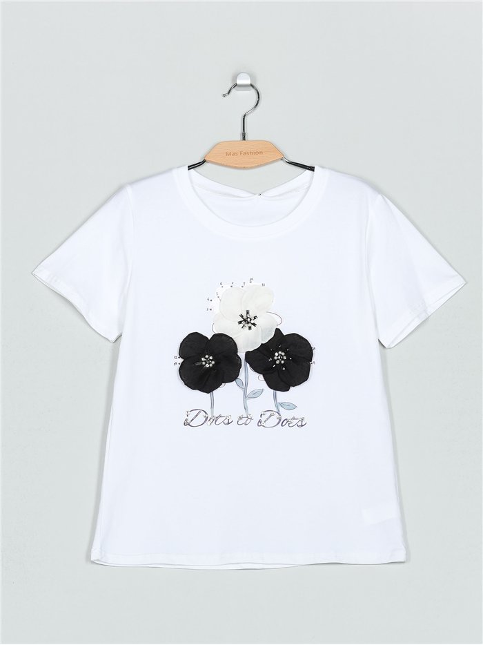 Camiseta flores pedrería (S/M-L/XL)